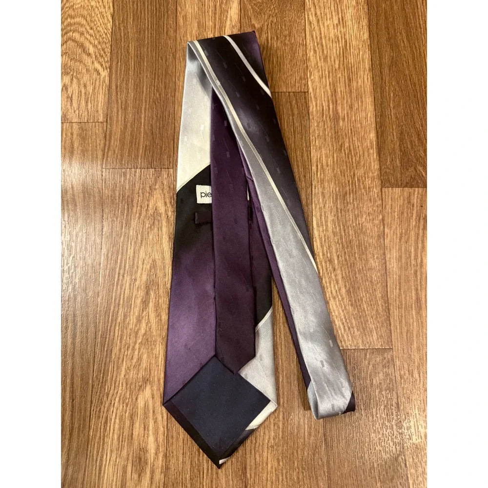 Pierre Cardin Mens Silk Tie Purple Black Silver Abstract Geometric Modern Design